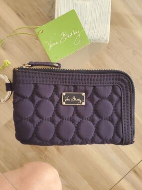 NWT Vera Bradley Quilted Circle Zip Card Case ID Key - Navy Blue corner zip